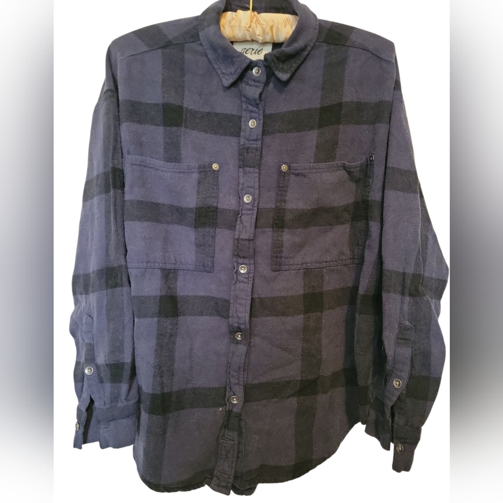 Aerie | Women's Navy Blue Plaid Shirt